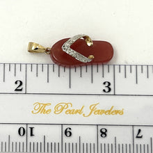 Load image into Gallery viewer, 14k Solid Yellow Gold Diamond Flip-Flop Slipper Red Jade Pendant Necklace