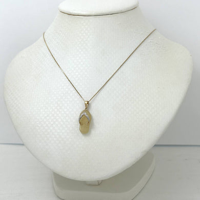 14k Solid Yellow Gold Diamond Flip-Flop Slipper Yellow Jade Pendant Necklace