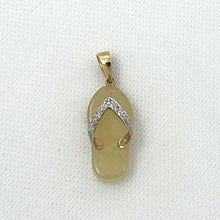 Load image into Gallery viewer, 14k Solid Yellow Gold Diamond Flip-Flop Slipper Yellow Jade Pendant Necklace