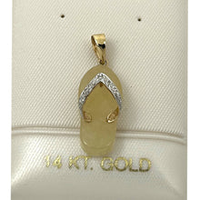 Load image into Gallery viewer, 14k Solid Yellow Gold Diamond Flip-Flop Slipper Yellow Jade Pendant Necklace
