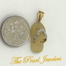 Load image into Gallery viewer, 14k Solid Yellow Gold Diamond Flip-Flop Slipper Yellow Jade Pendant Necklace