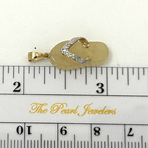 14k Solid Yellow Gold Diamond Flip-Flop Slipper Yellow Jade Pendant Necklace