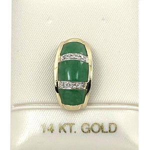 14k Yellow Gold Diamond Green Jade Pendant Necklace