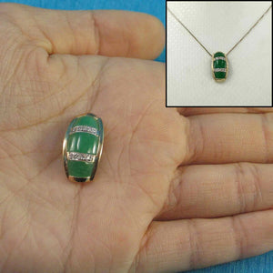 14k Yellow Gold Diamond Green Jade Pendant Necklace