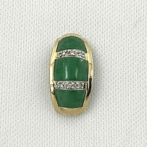 14k Yellow Gold Diamond Green Jade Pendant Necklace