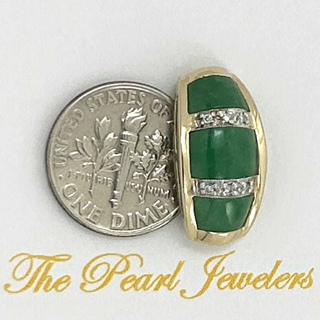 14k Yellow Gold Diamond Green Jade Pendant Necklace