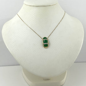 14k Yellow Gold Diamond Green Jade Pendant Necklace