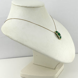 14k Yellow Gold Diamond Green Jade Pendant Necklace