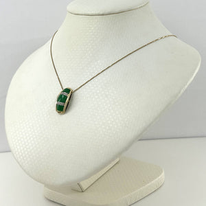 14k Yellow Gold Diamond Green Jade Pendant Necklace