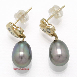 14k Yellow Gold X-Design Diamond & Black Cultured Pearl Dangle Stud Earrings