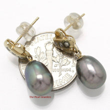 Load image into Gallery viewer, 14k Yellow Gold X-Design Diamond &amp; Black Cultured Pearl Dangle Stud Earrings