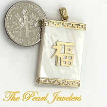 Load image into Gallery viewer, 14k Solid Gold Good Fortune Genuine White Mother of Pearl Pendant Necklace