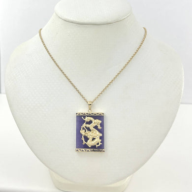 14kt Solid Yellow Gold Hand Crafted Dragon Lavender Jade Pendant