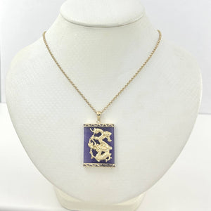 14kt Solid Yellow Gold Hand Crafted Dragon Lavender Jade Pendant