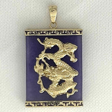 Load image into Gallery viewer, 14kt Solid Yellow Gold Hand Crafted Dragon Lavender Jade Pendant