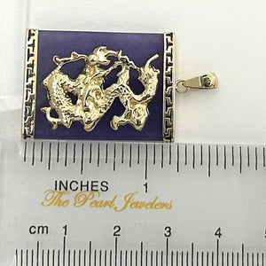 14kt Solid Yellow Gold Hand Crafted Dragon Lavender Jade Pendant
