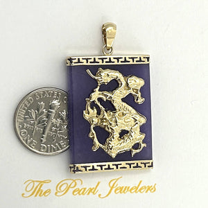 14kt Solid Yellow Gold Hand Crafted Dragon Lavender Jade Pendant