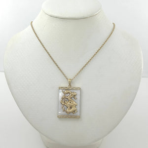 14k Solid Yellow Gold Hand Crafted Dragon White Mother of Pearl Pendant