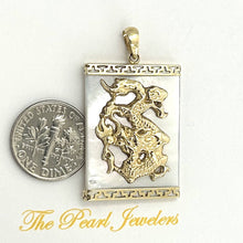 Load image into Gallery viewer, 14k Solid Yellow Gold Hand Crafted Dragon White Mother of Pearl Pendant