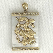 Load image into Gallery viewer, 14k Solid Yellow Gold Hand Crafted Dragon White Mother of Pearl Pendant