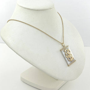 14k Solid Yellow Gold Hand Crafted Dragon White Mother of Pearl Pendant