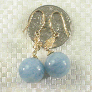 14k Solid Gold Hawaiian Plumeria 10mm Bead Blue Aquamarine Hook Earrings