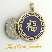 Load image into Gallery viewer, 14k Solid Gold Joy &amp; Greek Key Design Disc Lavender Jade Luck Pendant Necklace