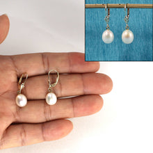 Load image into Gallery viewer, 14K Yellow Gold Leverback Genuine White Cultured Pearl Dangle Earrings