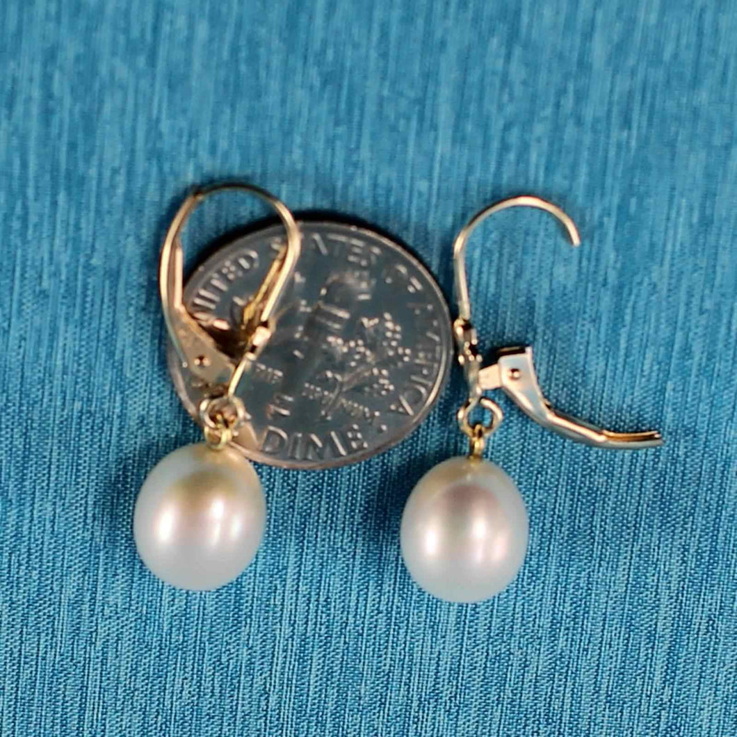 Teardrop Freshwater Pearl Leverback Earrings – 14k Yellow Gold
