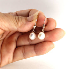 Load image into Gallery viewer, 14K Yellow Gold Leverback Genuine White Cultured Pearl Dangle Earrings