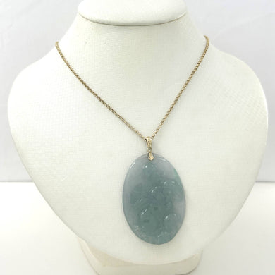 Lovely Hand Carved Hare Celadon Green Jade 14k Yellow Gold Bale Pendant Necklace