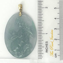Load image into Gallery viewer, Lovely Hand Carved Hare Celadon Green Jade 14k Yellow Gold Bale Pendant Necklace