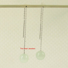 Load image into Gallery viewer, 14k Solid White Gold Threader Chain 7mm Gemstone Aquamarine Bead Dangle Earrings