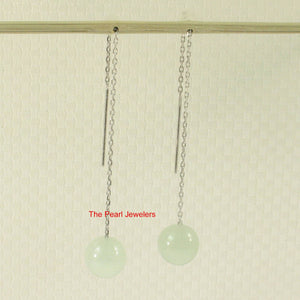 14k Solid White Gold Threader Chain 7mm Gemstone Aquamarine Bead Dangle Earrings