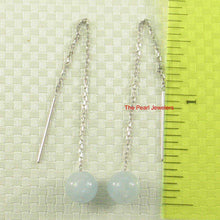 Load image into Gallery viewer, 14k Solid White Gold Threader Chain 7mm Gemstone Aquamarine Bead Dangle Earrings