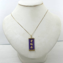 Load image into Gallery viewer, 14k Yellow Gold Triple Lucky Greek Key Design Lavender Jade Pendant Necklace