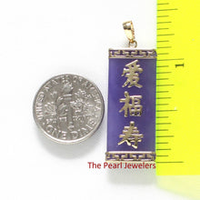 Load image into Gallery viewer, 14k Yellow Gold Triple Lucky Greek Key Design Lavender Jade Pendant Necklace