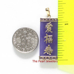 14k Yellow Gold Triple Lucky Greek Key Design Lavender Jade Pendant Necklace
