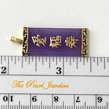 Load image into Gallery viewer, 14k Yellow Gold Triple Lucky Greek Key Design Lavender Jade Pendant Necklace