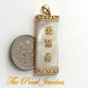 14k Yellow Gold Triple Lucky Greek Key White Mother of Pearl Pendant Necklace
