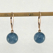 Load image into Gallery viewer, 14kt Rose Solid Gold Leverback 10mm Blue Aquamarine Bead Dangle Earrings