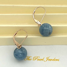 Load image into Gallery viewer, 14kt Rose Solid Gold Leverback 10mm Blue Aquamarine Bead Dangle Earrings