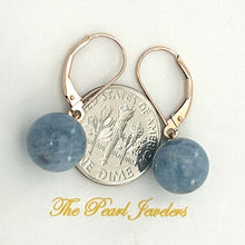 Load image into Gallery viewer, 14kt Rose Solid Gold Leverback 10mm Blue Aquamarine Bead Dangle Earrings