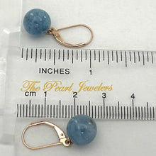 Load image into Gallery viewer, 14kt Rose Solid Gold Leverback 10mm Blue Aquamarine Bead Dangle Earrings