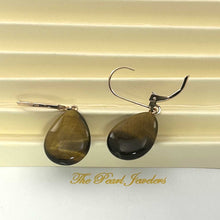Load image into Gallery viewer, 14kt Solid Rose Gold Leverback Genuine Brown Tiger-Eye Dangle Earrings