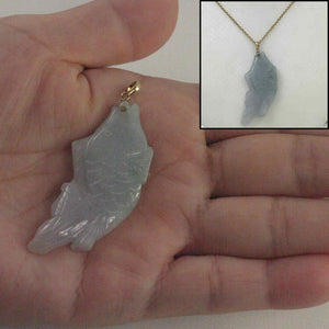14k Solid Gold Hand Carved Celadon Green Jade Jadeite Koi Fish Pendant Necklace