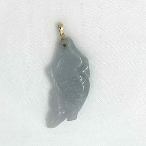 14k Solid Gold Hand Carved Celadon Green Jade Jadeite Koi Fish Pendant Necklace