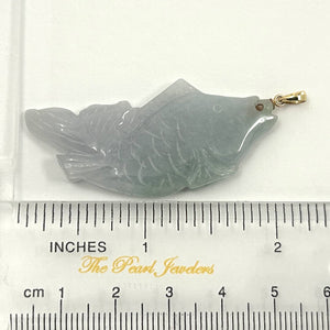 14k Solid Gold Hand Carved Celadon Green Jade Jadeite Koi Fish Pendant Necklace