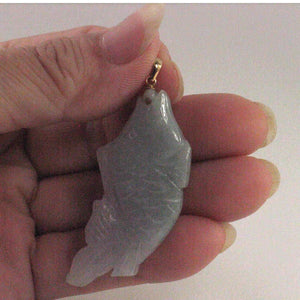 14k Solid Gold Hand Carved Celadon Green Jade Jadeite Koi Fish Pendant Necklace
