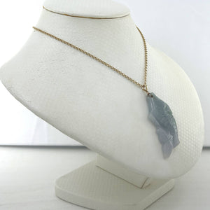 14k Solid Gold Hand Carved Celadon Green Jade Jadeite Koi Fish Pendant Necklace